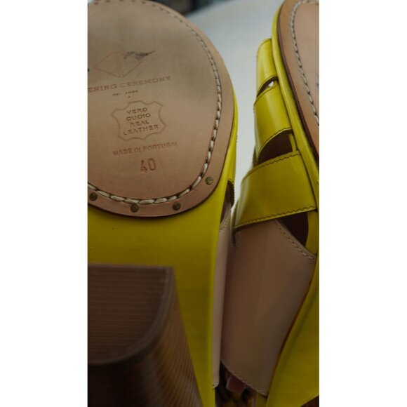 Opening Ceremony Colorblock Heels Yellow Blush Pink Leather Platform Sandals 9.5 - Picture 11 of 11